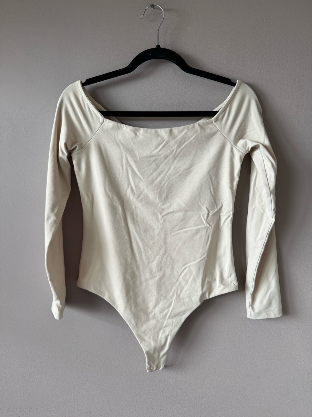 Nuuds Nude Boat Neck Long Sleeve Nylon Spandex Thong Snap Bodysuit Size M